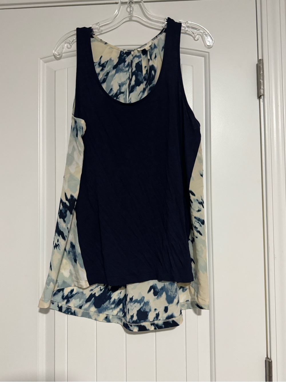 Deletta Navy Tank with Cream & Blue Tie-Dye Panels